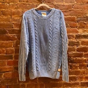 SCOTCH AND SODA MENS LARGE BLUE CABLE KNIT COTTON LINEN SWEATER - NWOT